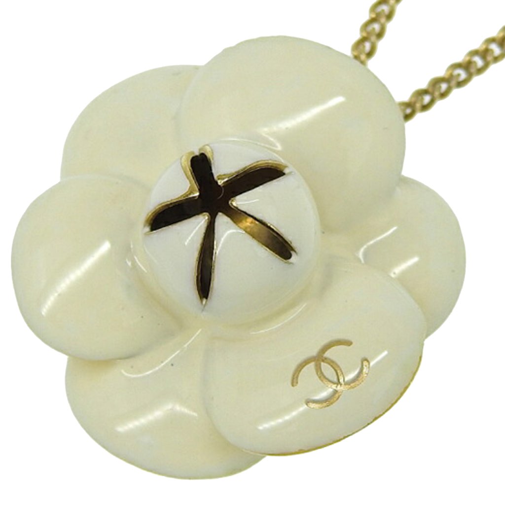 Chanel Enamel Gold Plated CC Camellia Pendant Necklace - 3