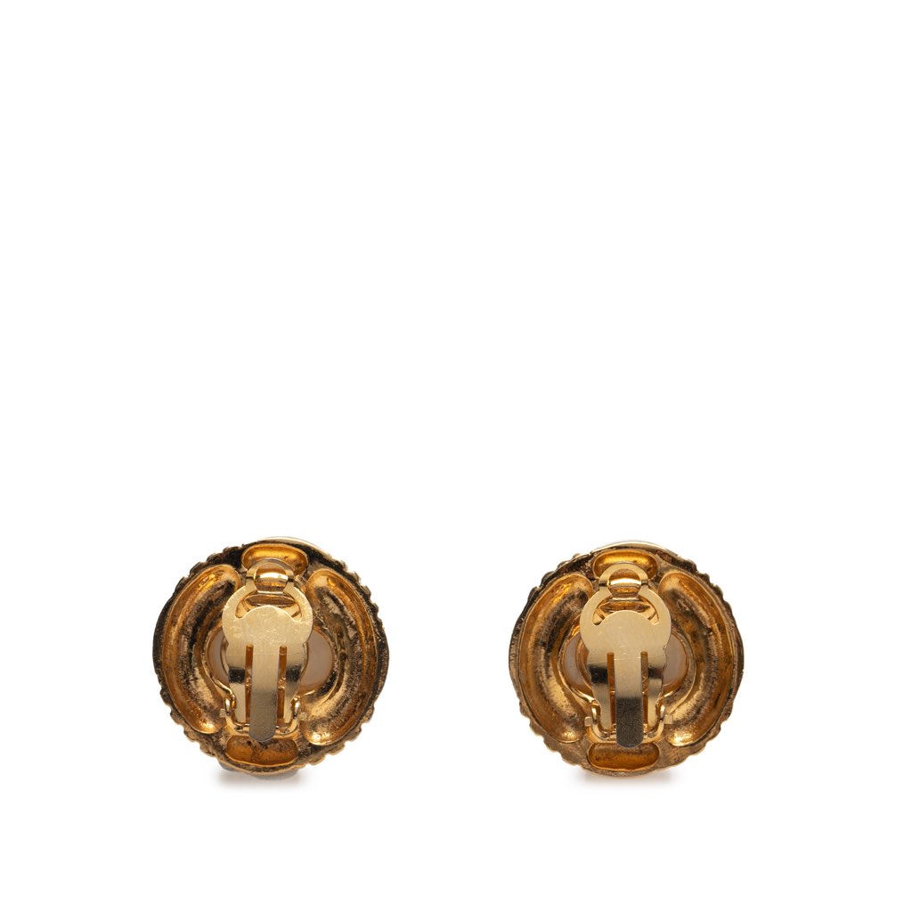 Chanel Gold Plated Round Faux Pearl Clip on Earrings - 2