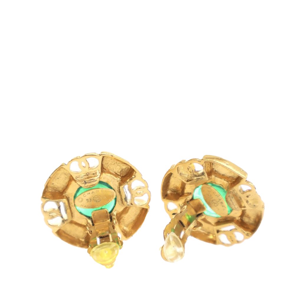 Chanel Gold Plated Gripoix Round Clip On Earrings - 2