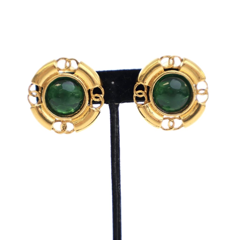 Chanel Gold Plated Gripoix Round Clip On Earrings - 5