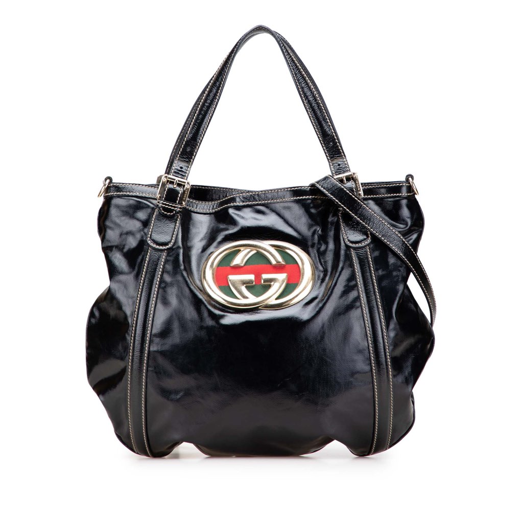 Gucci Medium Patent Web Britt Satchel