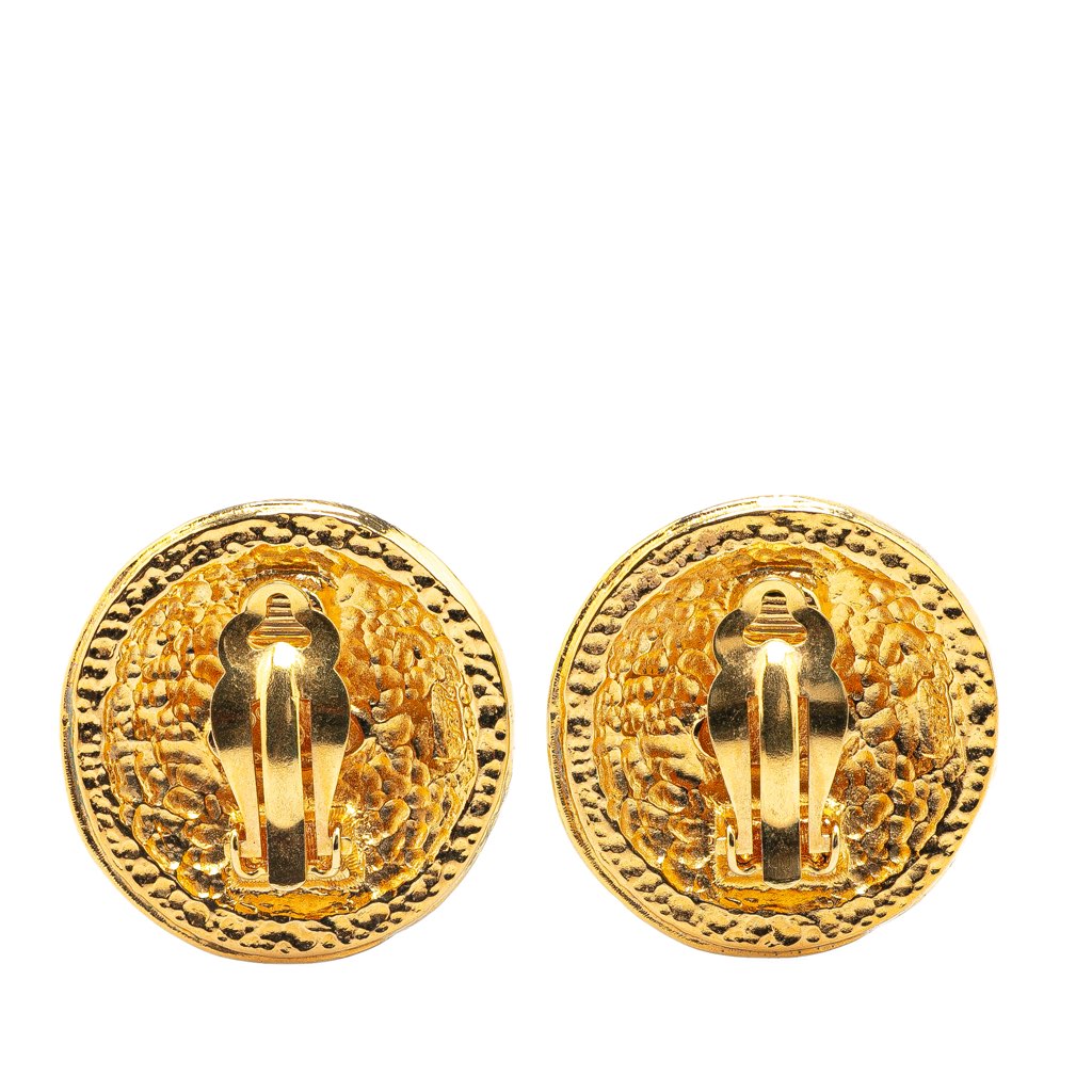 Chanel Gold Plated CC Round Shield Clip on Earrings - Back view
