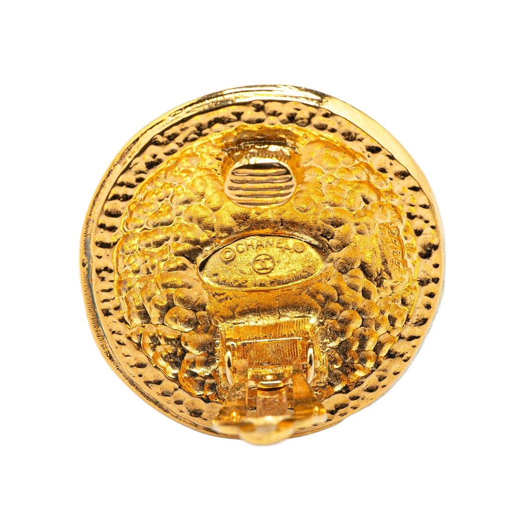Chanel Gold Plated CC Round Shield Clip on Earrings - Image 6