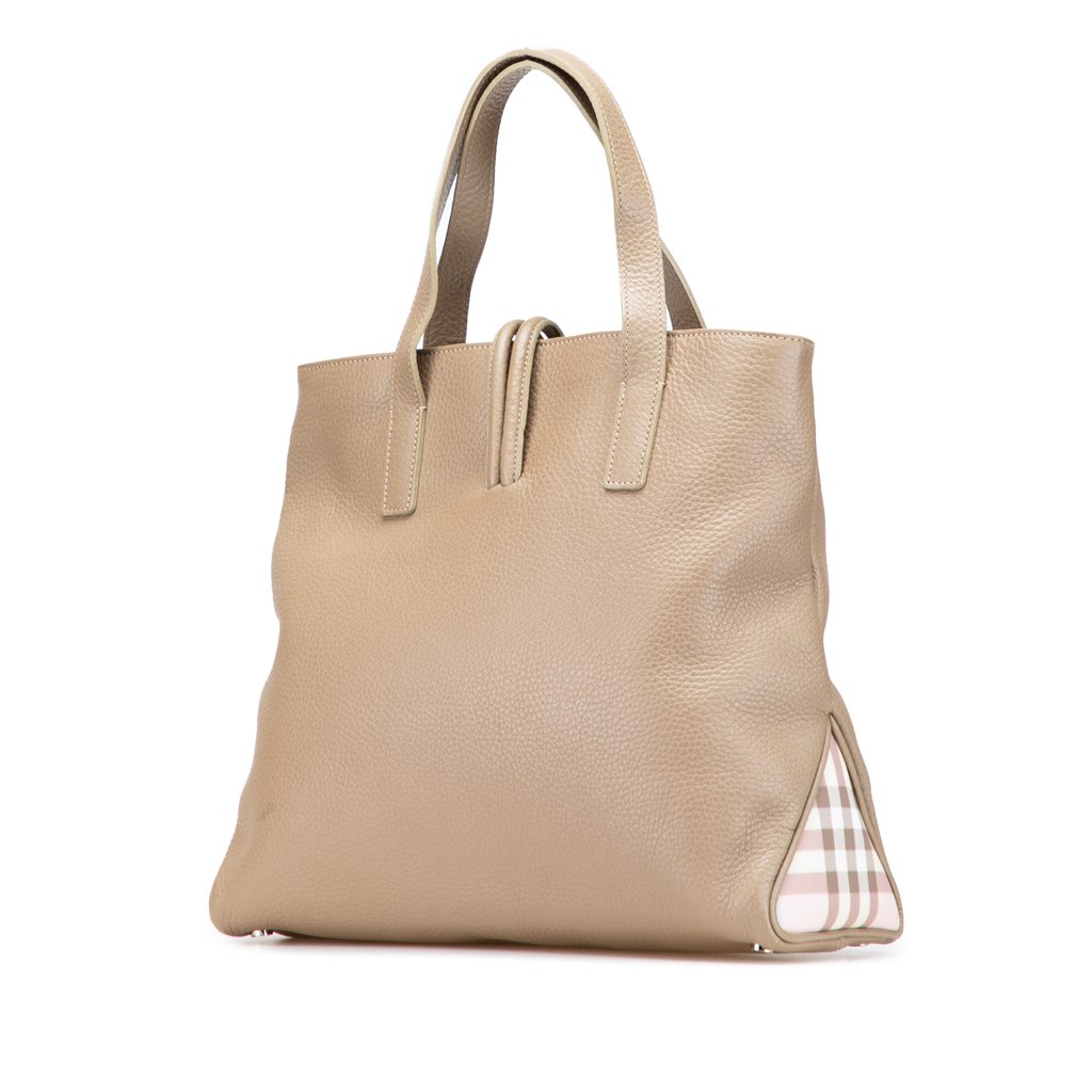 Burberry House Check Trimmed Grainy Calfskin Horn Toggle Tote - Back view
