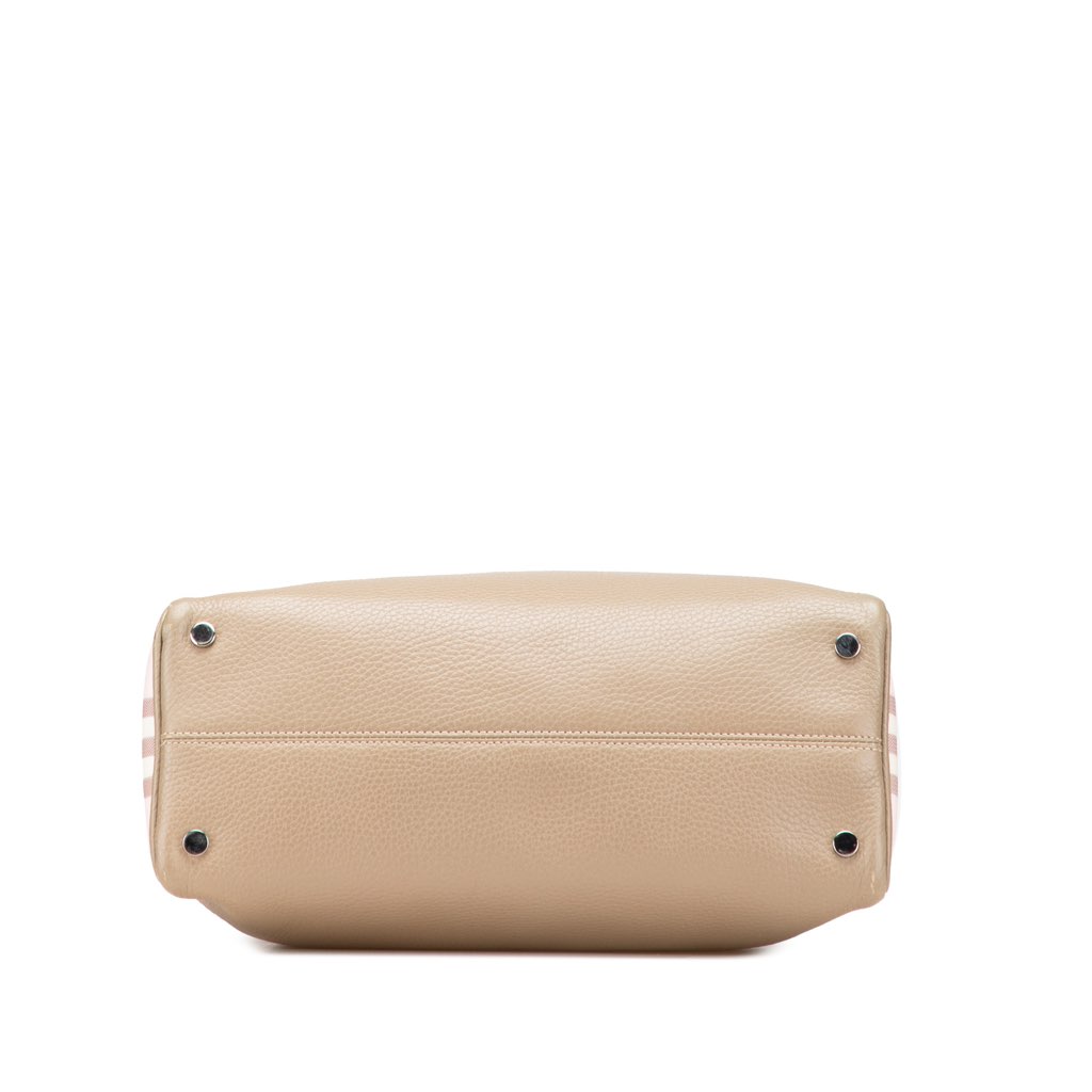 Burberry House Check Trimmed Grainy Calfskin Horn Toggle Tote - Image 6