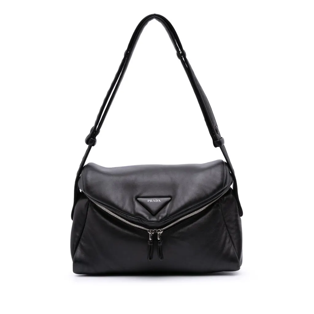 Prada Nappa Padded Signaux Bag Black Leather Good - Front View
