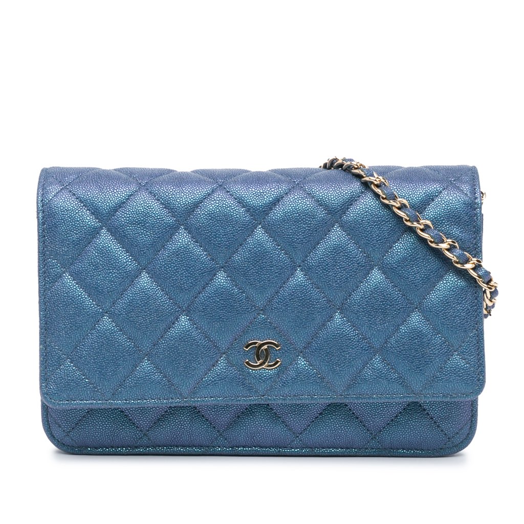 Chanel CC Quilted Iridescent Caviar Wallet on Chain