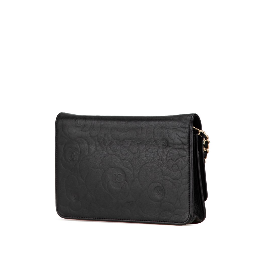 Chanel Lambskin Camellia Embossed Wallet On Chain - 2
