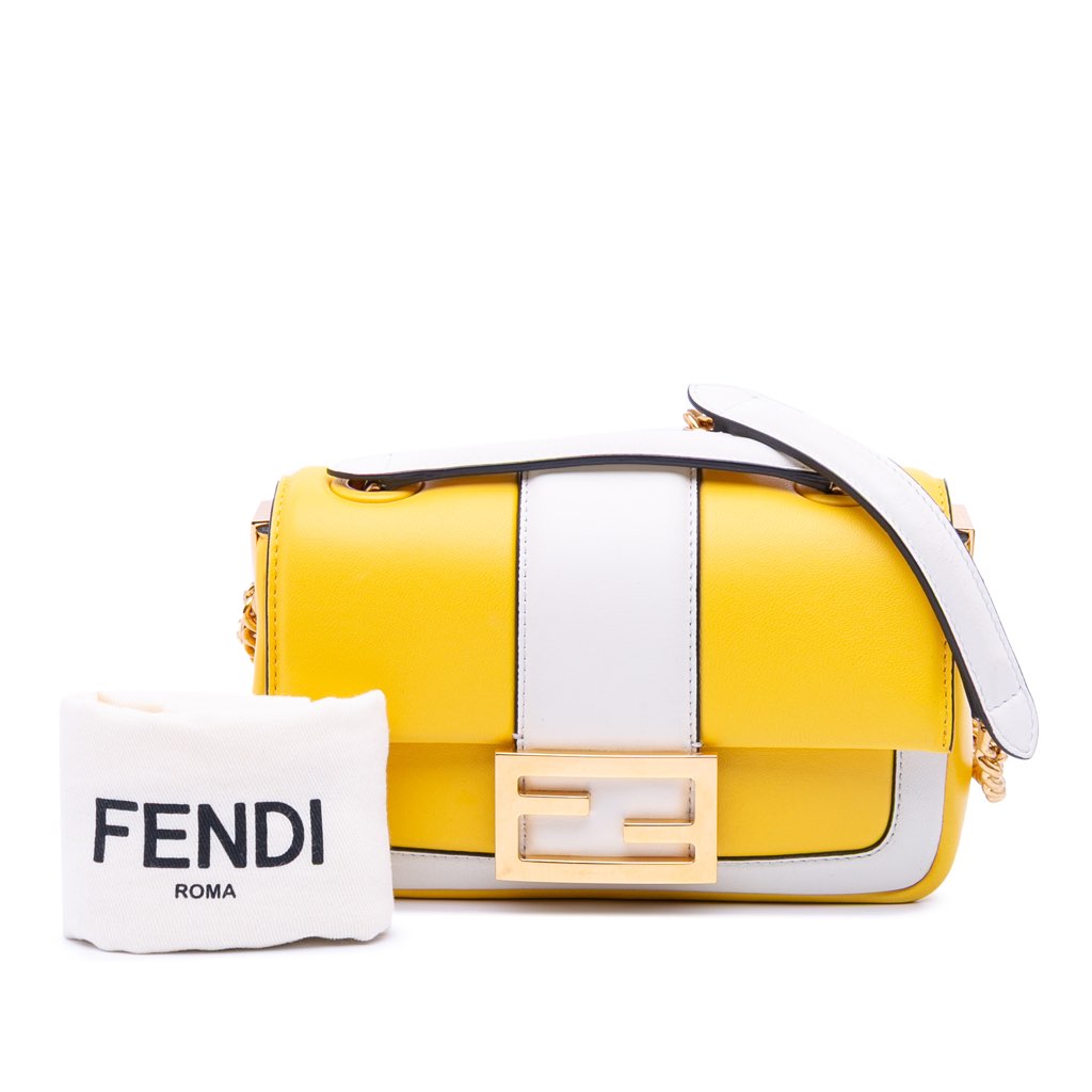 Fendi Mini Bicolor Nappa Apolo Chain Baguette Shoulder Bag - Image 14
