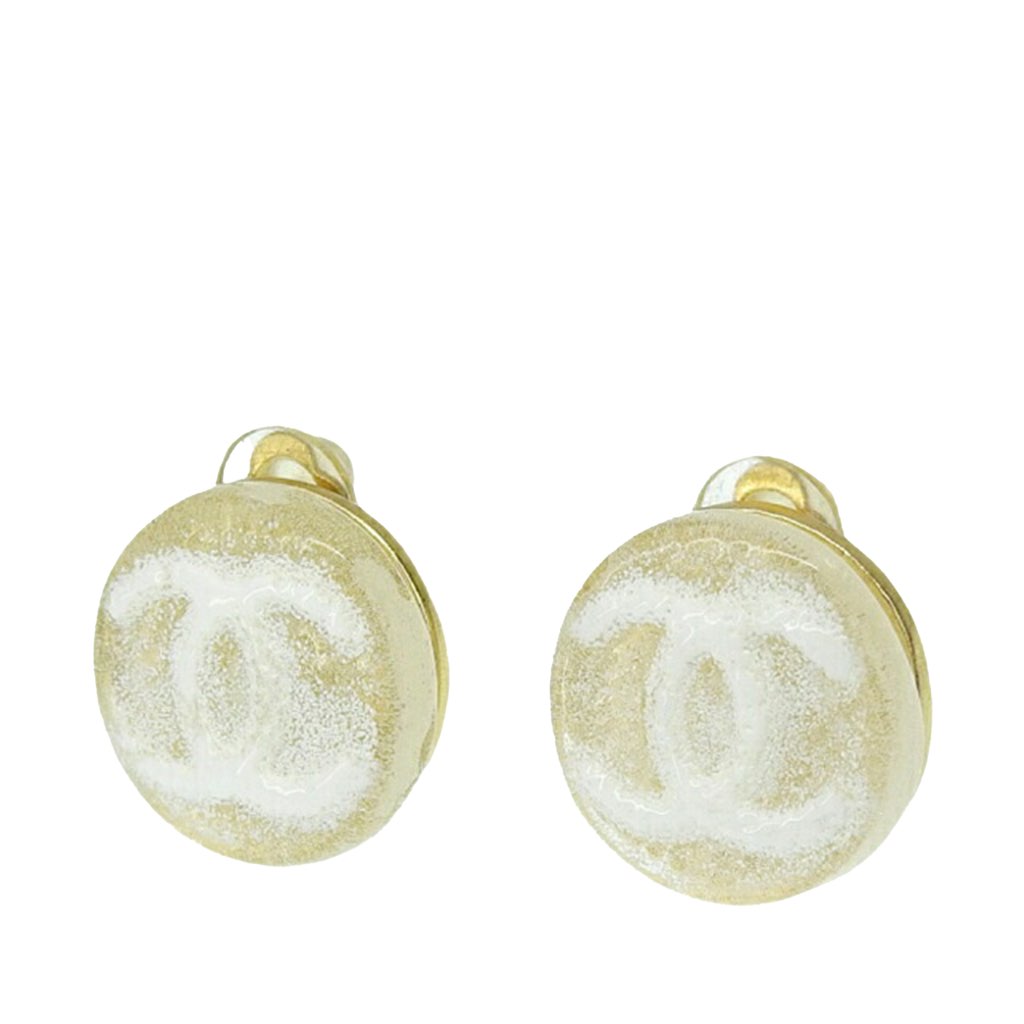 Chanel CC Resin and Gold Plated Button Clip On Earrings - 2