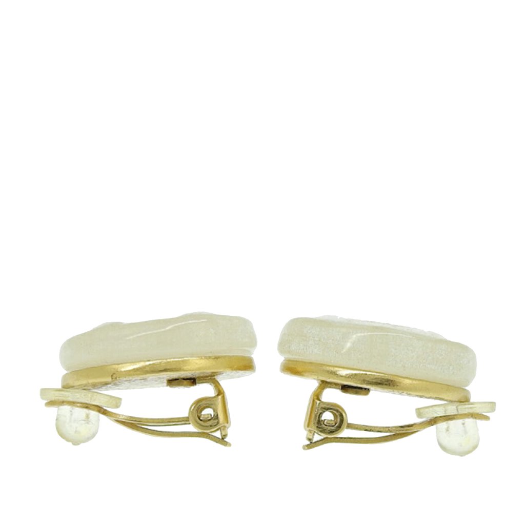 Chanel CC Resin and Gold Plated Button Clip On Earrings - 4
