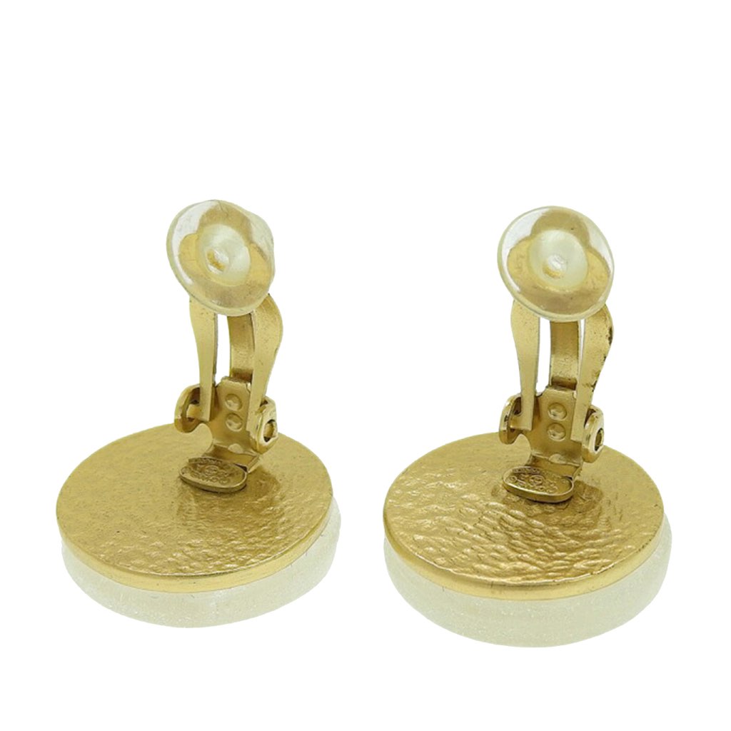Chanel CC Resin and Gold Plated Button Clip On Earrings - 5