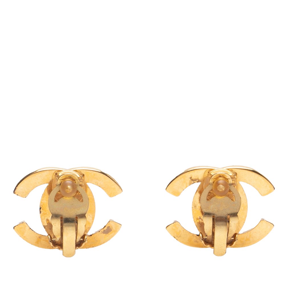 Chanel CC Gold Plated Turn Lock Clip on Earrings - 2