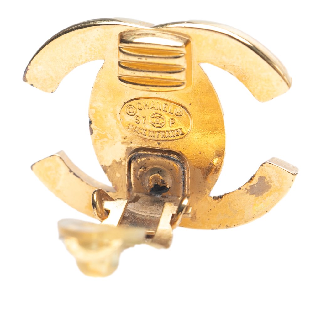 Chanel CC Gold Plated Turn Lock Clip on Earrings - 3