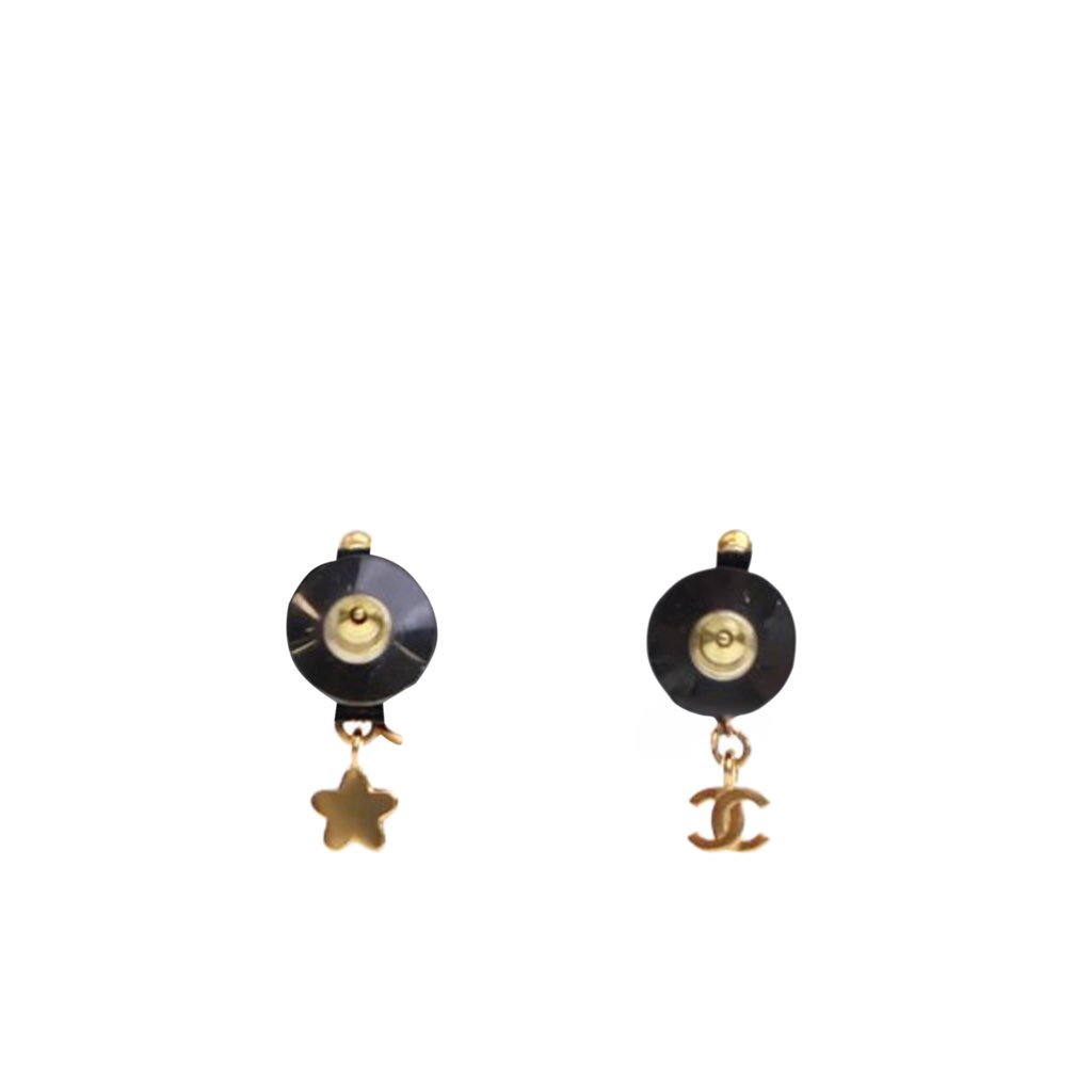 Chanel Gold Plated CC Crystal Star Climber Push Back Earrings - 2