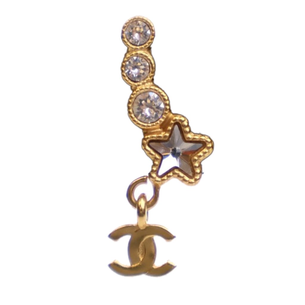 Chanel Gold Plated CC Crystal Star Climber Push Back Earrings - 5