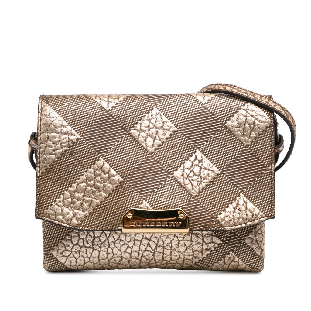 Burberry Embossed Grain Check Leather Langley Crossbody