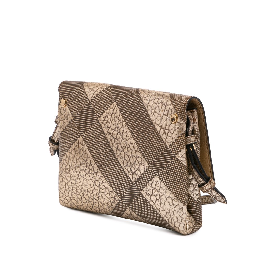 Burberry Embossed Grain Check Leather Langley Crossbody - Back view