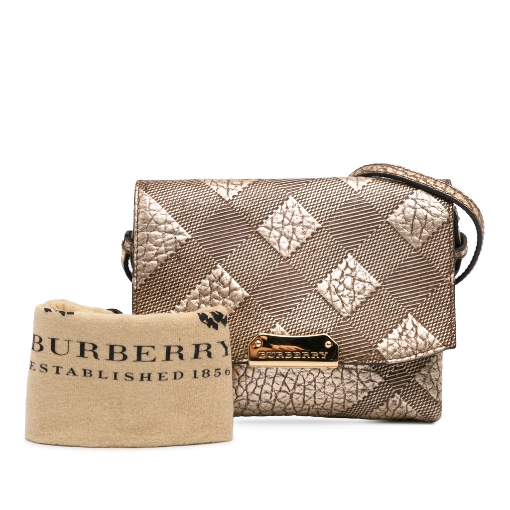 Burberry Embossed Grain Check Leather Langley Crossbody - Image 12