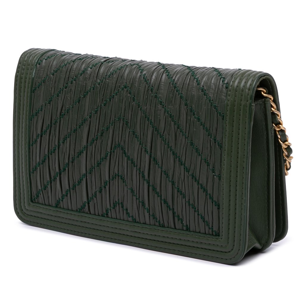 Chanel Chevron Quilted Crumpled Calfskin Boy Wallet On Chain - 2