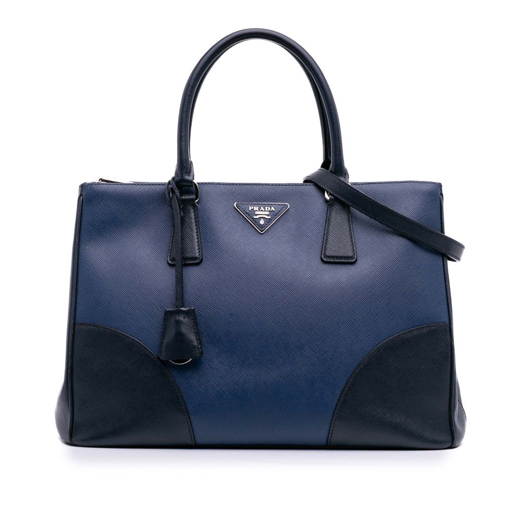 Prada Medium Bicolor Saffiano Lux Galleria Double Zip Satchel