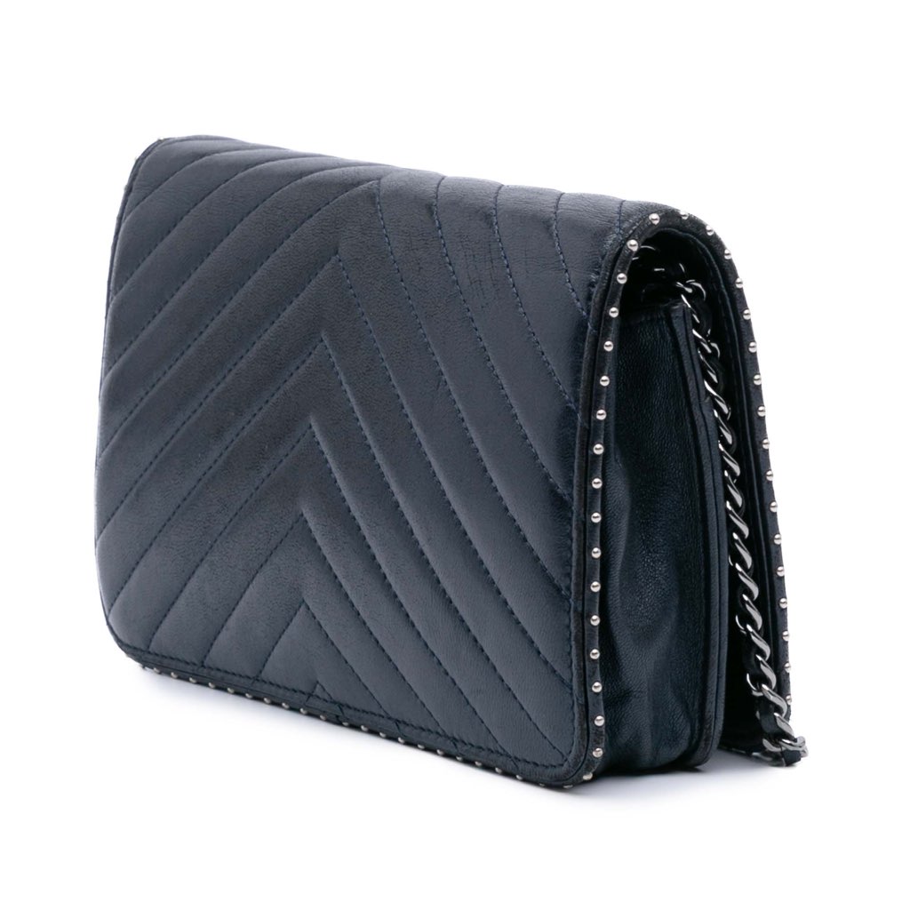 Chanel Chevron Lambskin Studded Wallet On Chain - 2