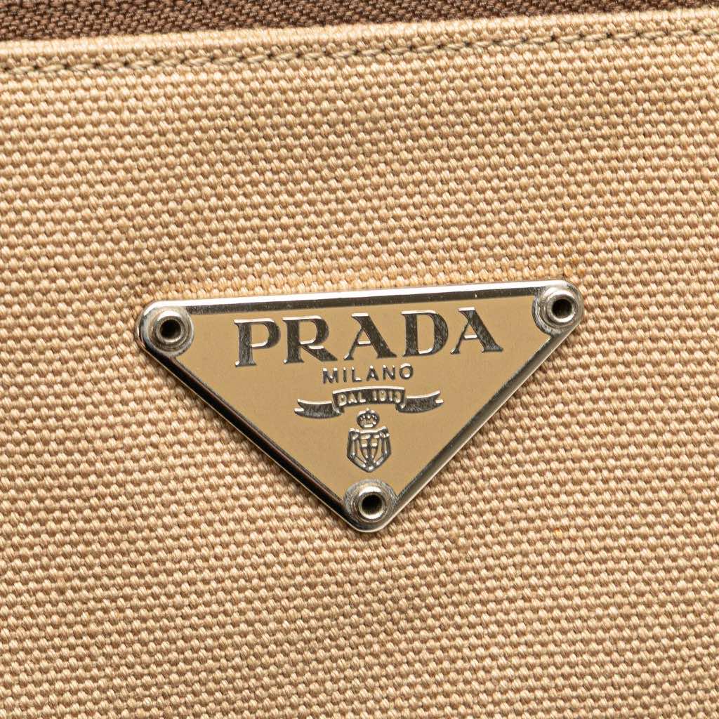 Prada Cinghiale Trimmed Canvas Canapa Tote - 5