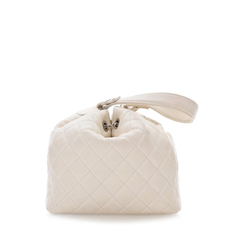 Chanel Small Quilted Caviar Flat Drawstring Chain Bucket Bag - 2