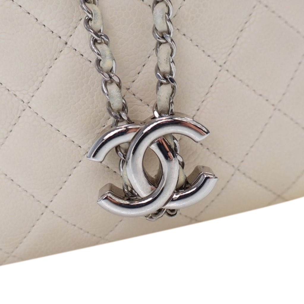 Chanel Small Quilted Caviar Flat Drawstring Chain Bucket Bag - 5