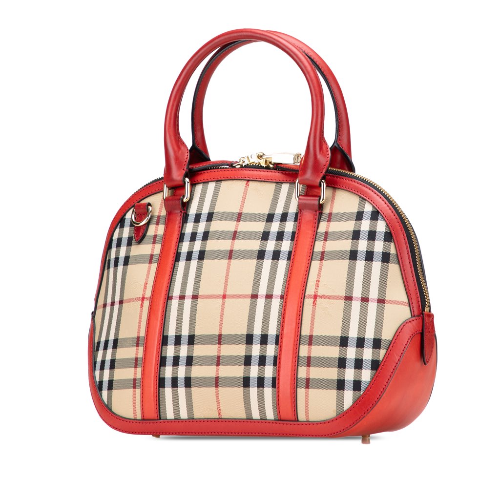 Burberry Small Haymarket Check Canvas Orchard Bowling Bag - Back view