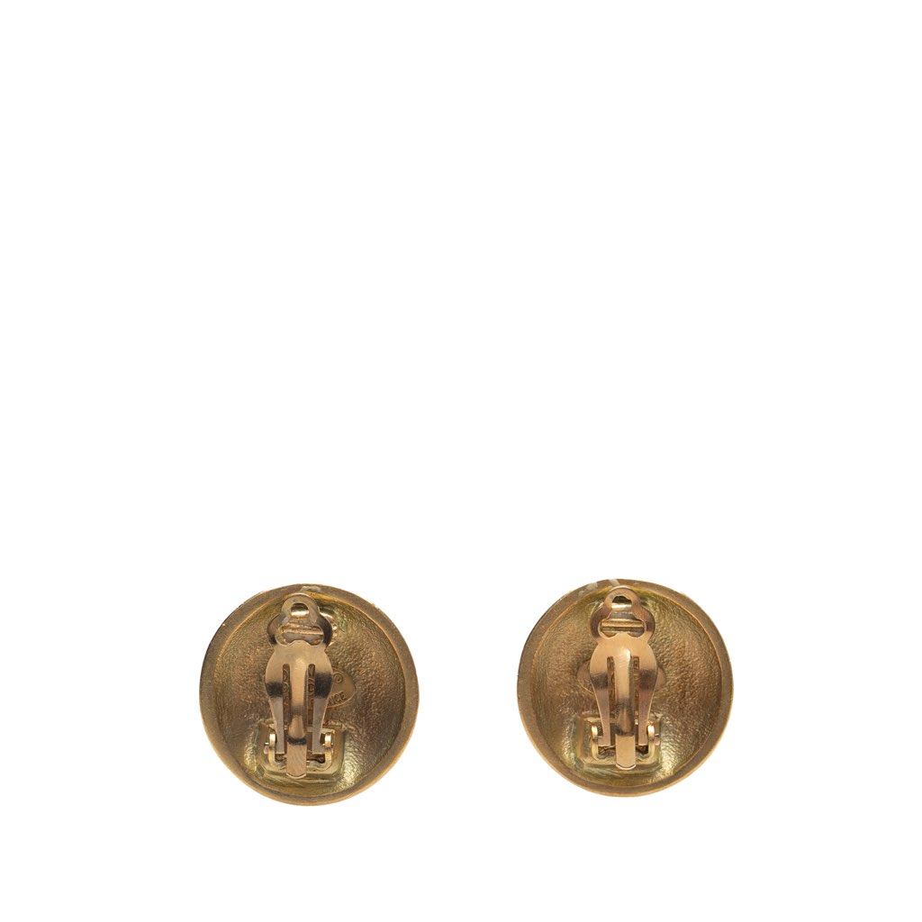 Chanel CC Gold Plated Round Clip on Earrings - Back view