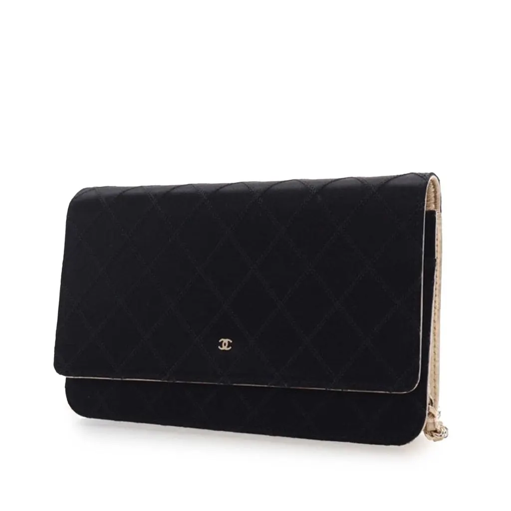 Chanel Bicolor Satin Diamond Stitch Wallet On Chain Black Satin Good - Back View