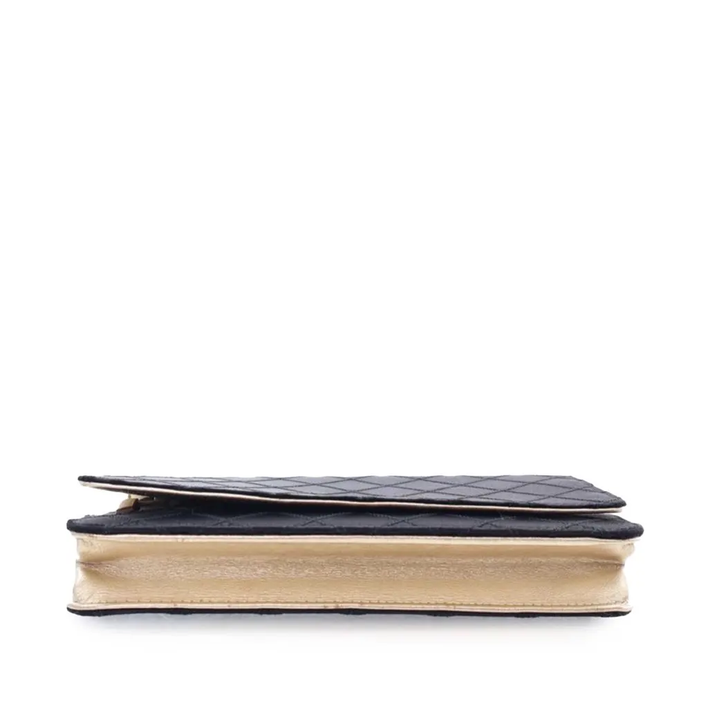 Chanel Bicolor Satin Diamond Stitch Wallet On Chain Black Satin Good - Model View