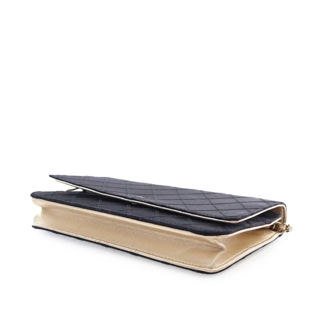 Chanel Bicolor Satin Diamond Stitch Wallet On Chain Black Satin Good - Box View