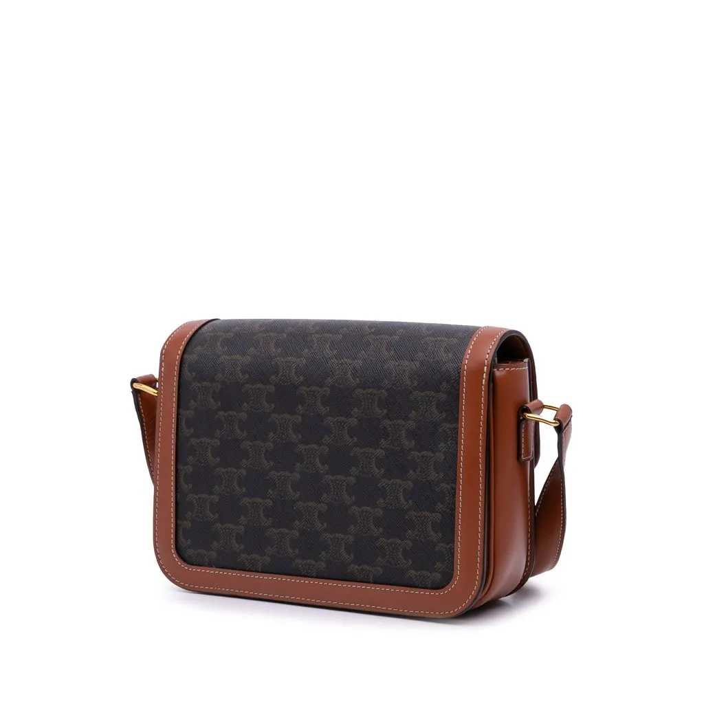 Celine Classique Triomphe Coated Canvas and Calfskin Triomphe Crossbody Brown Canvas Good - Back View