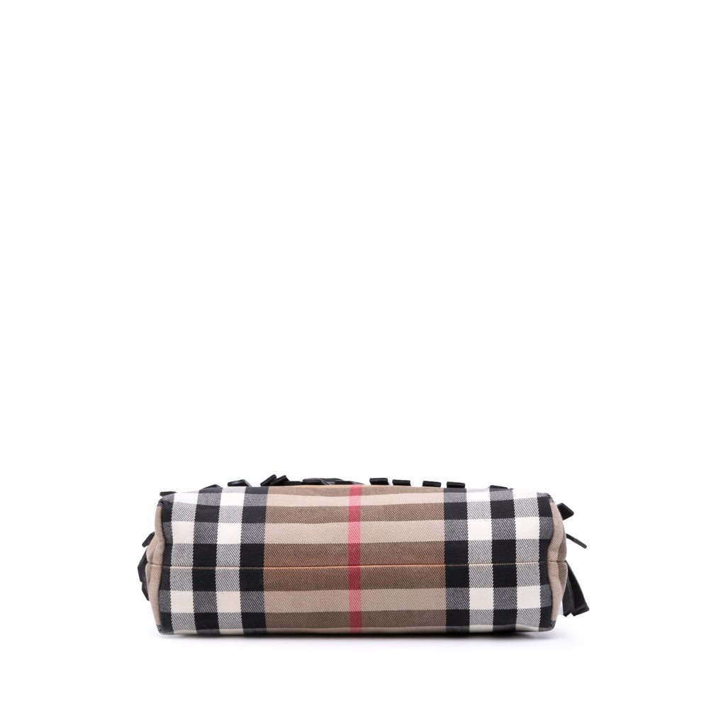 Burberry House Check Canvas and Suede Camouflage Fringe Clutch with Strap - Image 6