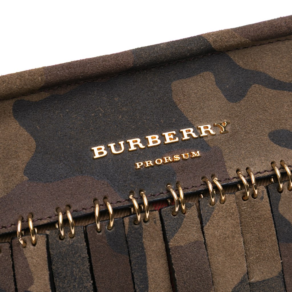 Burberry House Check Canvas and Suede Camouflage Fringe Clutch with Strap - Image 10