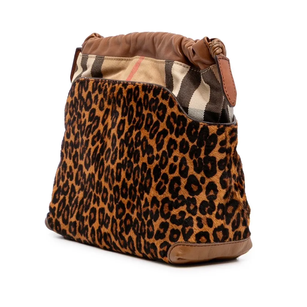 Burberry Leopard Print Pony Hair and House Check Canvas Little Crush Crossbody Brown Good - Back View