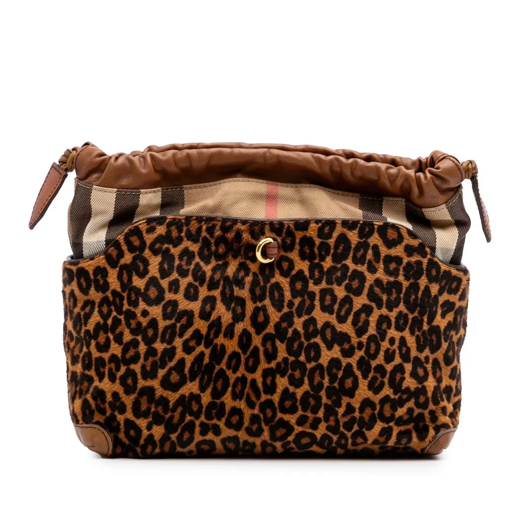 Burberry Leopard Print Pony Hair and House Check Canvas Little Crush Crossbody Brown Good - Inside View