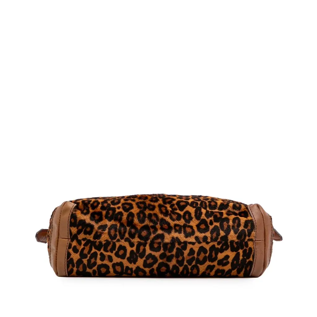 Burberry Leopard Print Pony Hair and House Check Canvas Little Crush Crossbody Brown Good - Model View