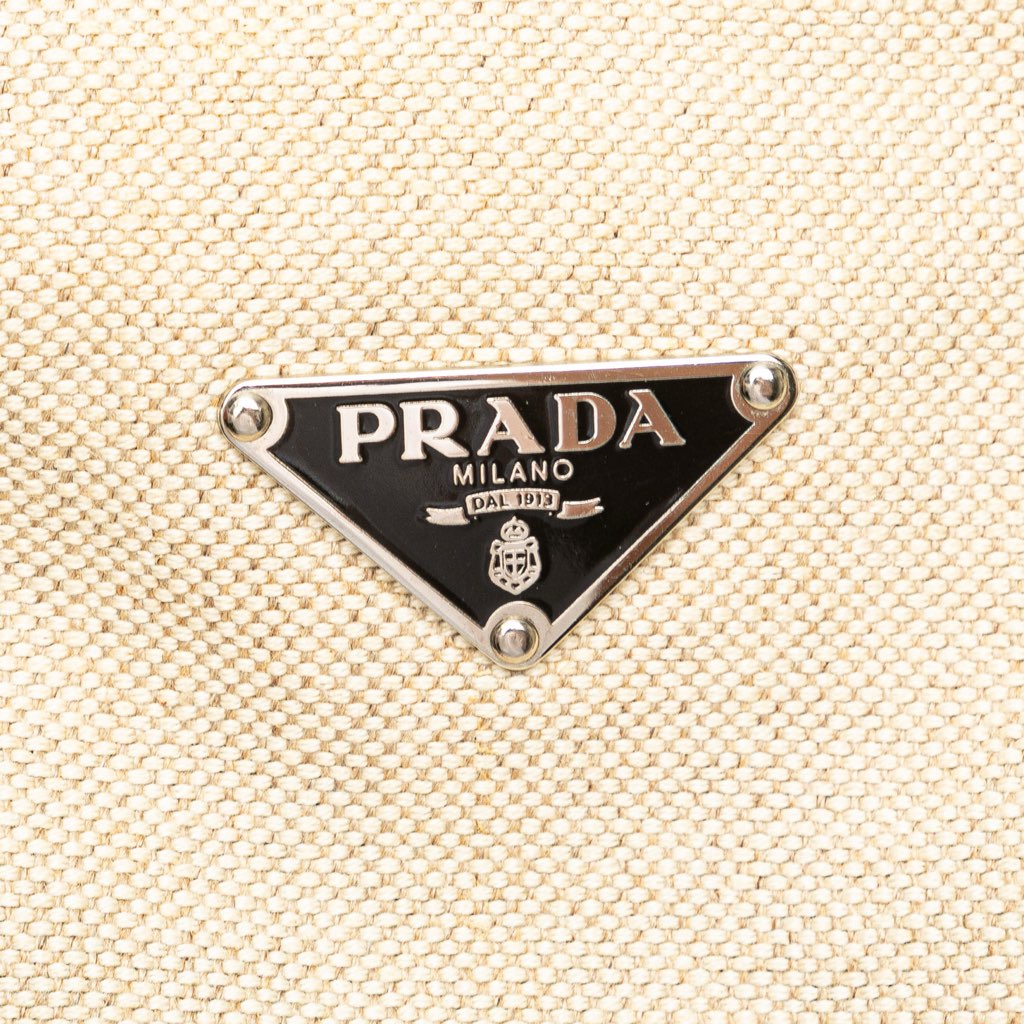 Prada Vitello Trimmed Canvas Canapa Tote - Image 10