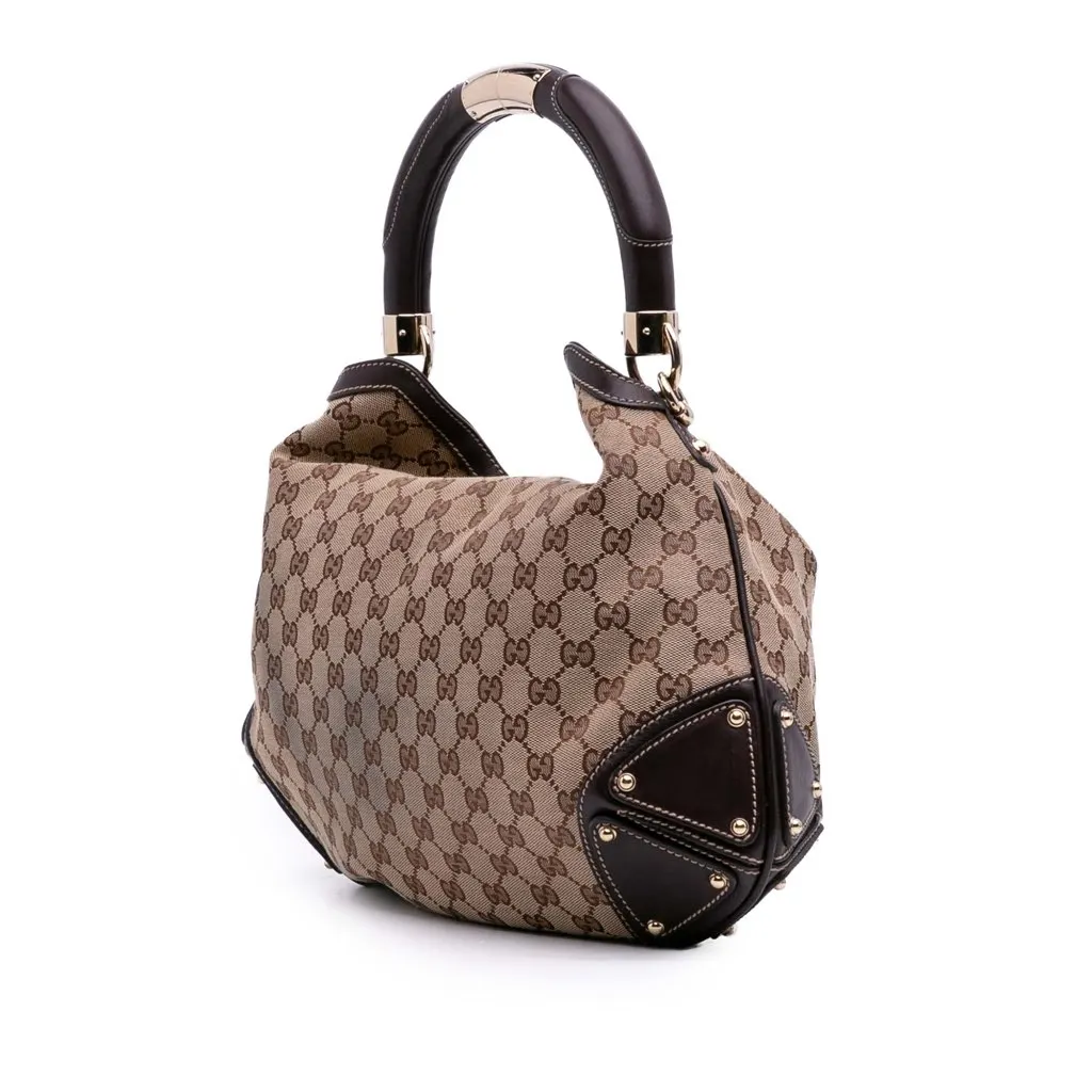 Gucci Medium GG Canvas Bamboo Indy Hobo Brown Canvas Good - Back View