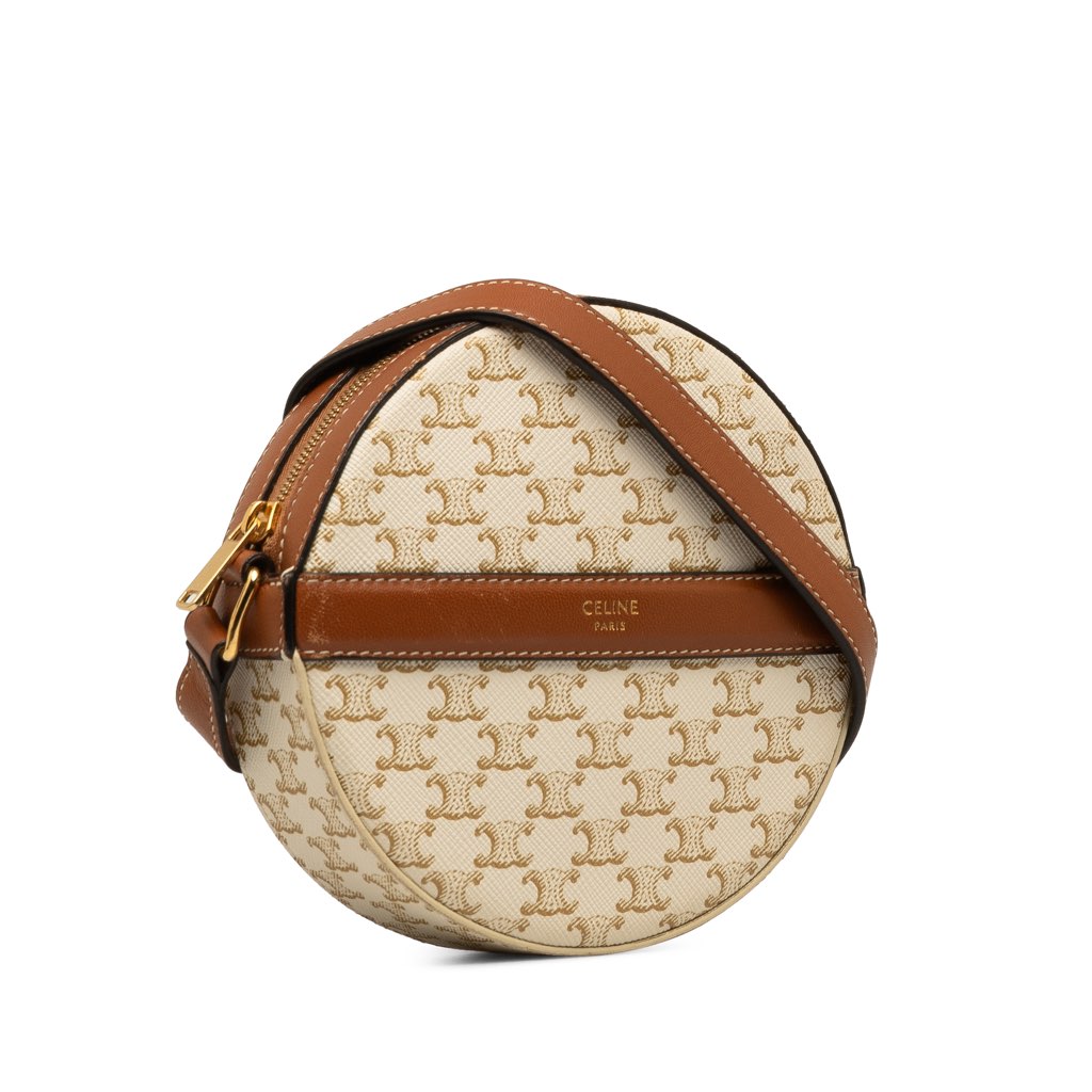 Celine Triomphe Coated Canvas Round Purse on Strap - 2