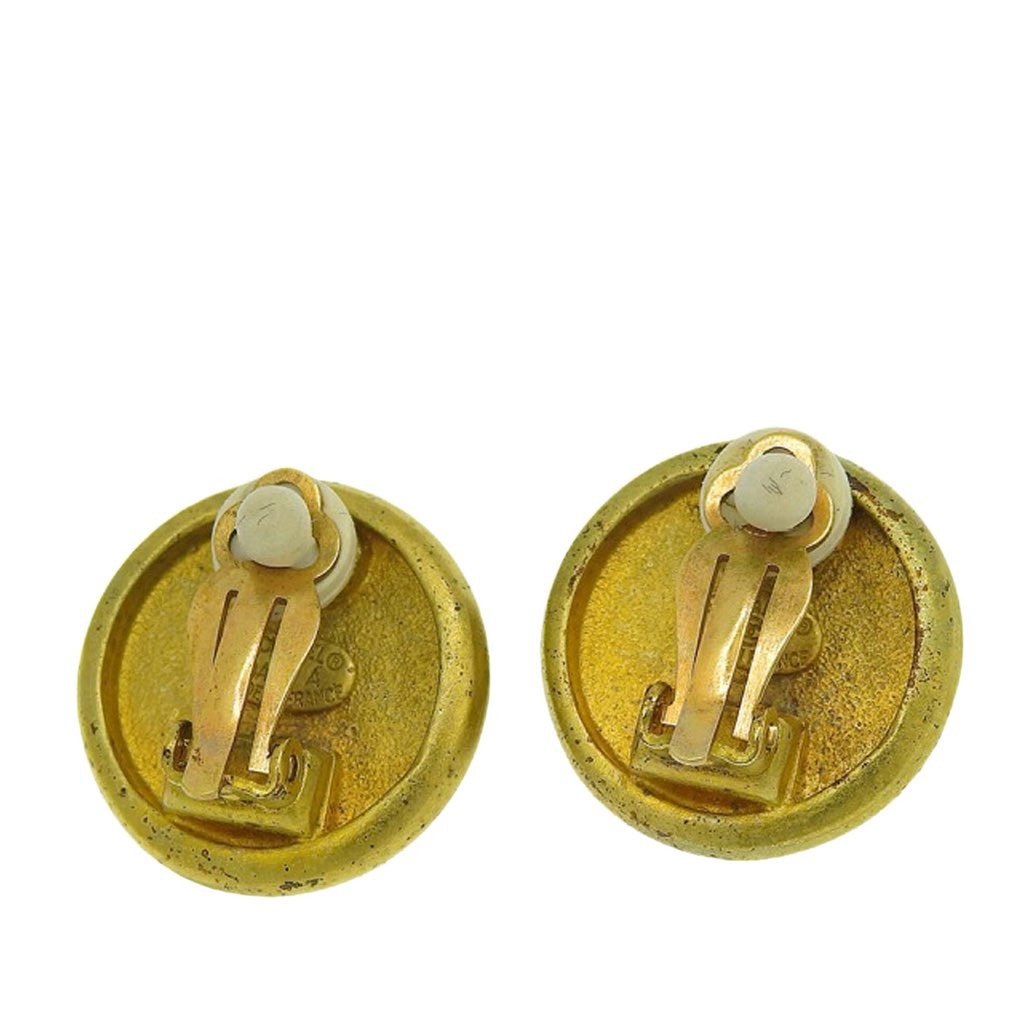 Chanel Gold Plated Logo Round Button Clip On Earrings - 3