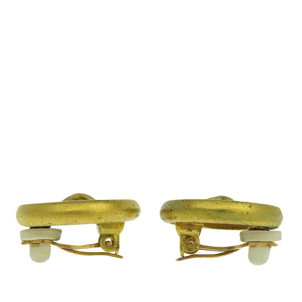 Chanel Gold Plated Logo Round Button Clip On Earrings - 4