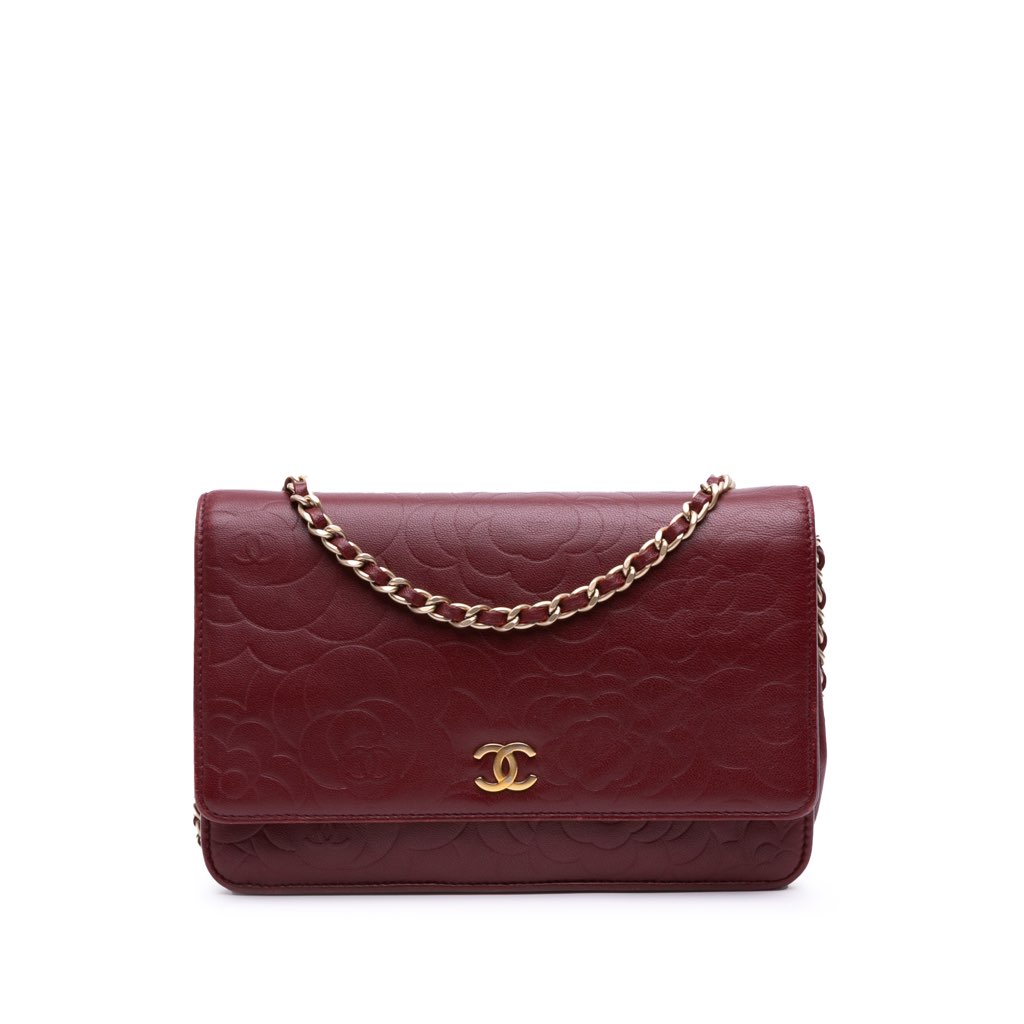 Chanel Embossed Lambskin Camellia Wallet On Chain