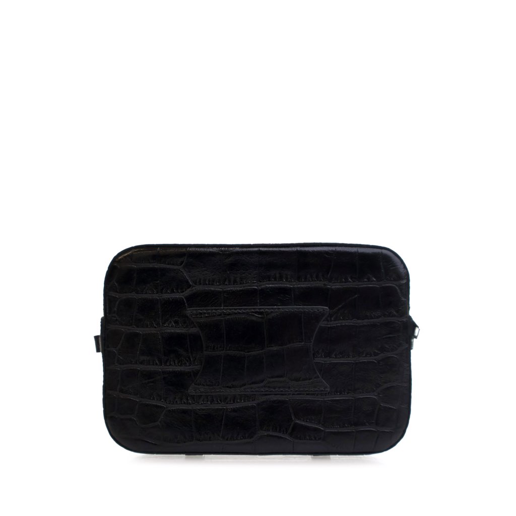 Celine Croc Embossed Leather Horizontal Phone Pouch Crossbody - 2