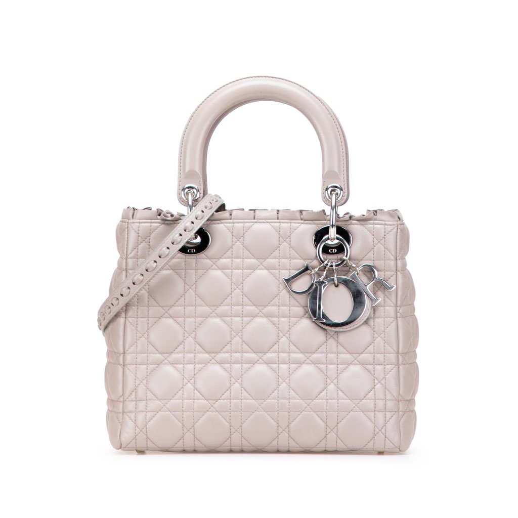 Dior Medium Lambskin Cannage Ruffle Trim Lady Dior