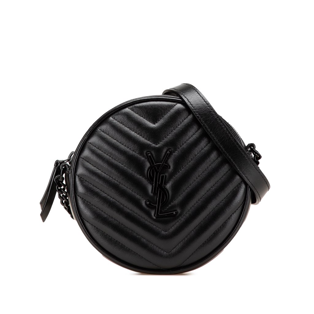 Saint Laurent Chevron Calfskin Round Vinyle Camera Bag