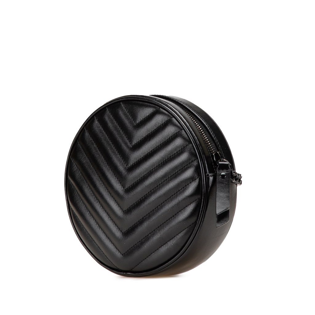 Saint Laurent Chevron Calfskin Round Vinyle Camera Bag - Back view